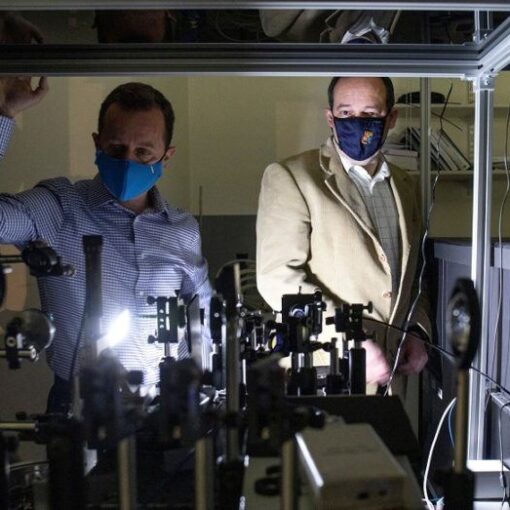 From left: Emanuele Pelucchi and Georgios Fagas in the cryogenic quantum optics laboratory at Tyndall National Institute. Image: Clare Keogh