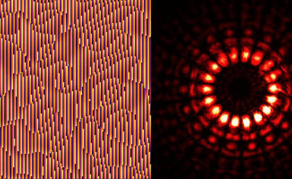 Hologram encoding a quvigint (left), such as that photographed during the experiment (right). Image credit: Markus Rambach