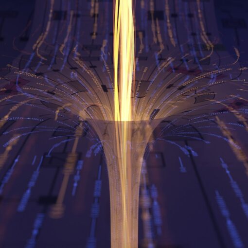 Artwork depicting a quantum experiment that observes traversable wormhole behavior. Credit: inqnet/A. Mueller (Caltech)