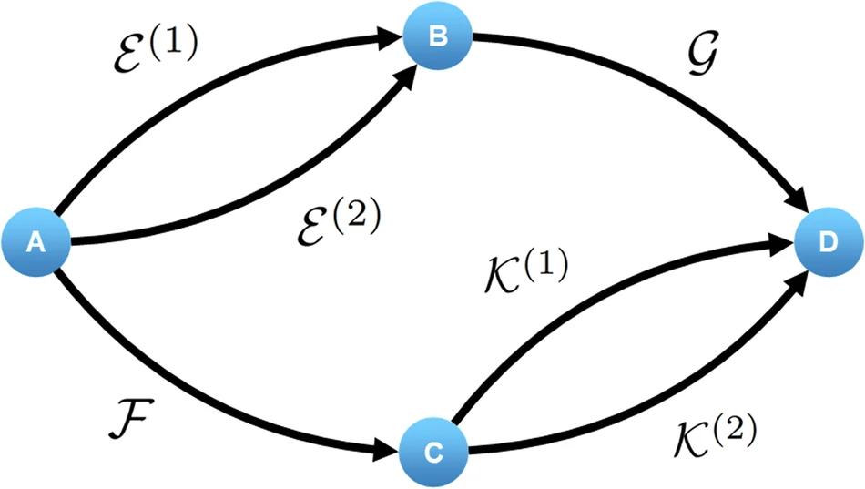 Quantum networks with coherent routing of information through multiple nodes