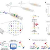 Schematic of a quantum network link based on multiple 171Yb qubits in nanophotonic cavities.